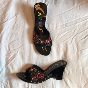 Carlos Santana Paradise Black Suede wedge Slides